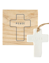 Ceramic Cross Ornament in Wooden Box--Peace