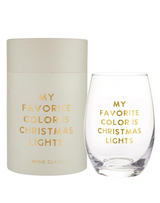 Stemless Wine Glass--Christmas Lights