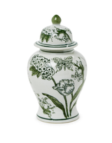 Green and White Chinsoiserie Jar with Lid