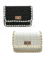 Girls Pearl Trim Tweed Purse