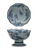 Scalloped Edge Footed Bowl with Botanicals