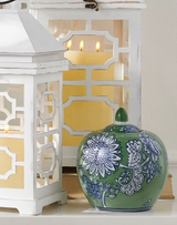 8.5" Green and Blue Floral Pattern Jar