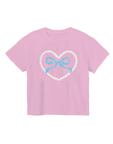 Heart With Blue Bow on Pink Boxy T-shirt