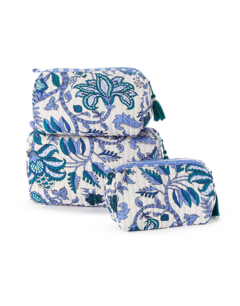 Cool Blues Quilted Cotton Cosmetic Bag