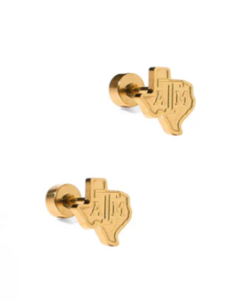 Texas A&M State Logo Gold Stud Earrings