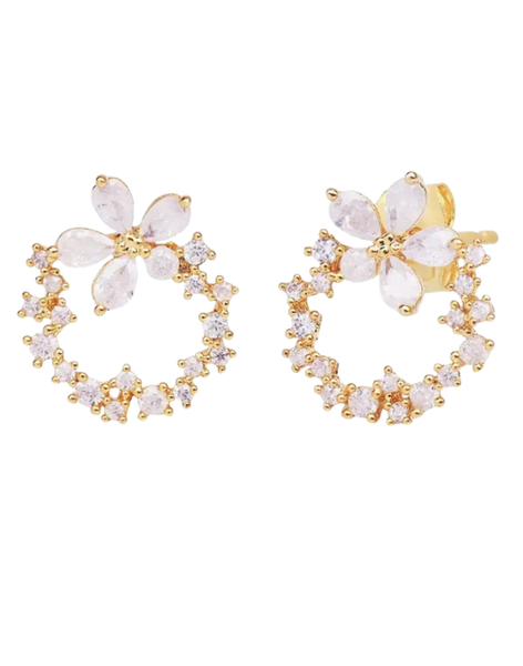 Open Circle With Single Flower Post Earring