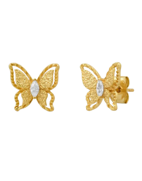 Gold CZ Butterfly Stud Earrings