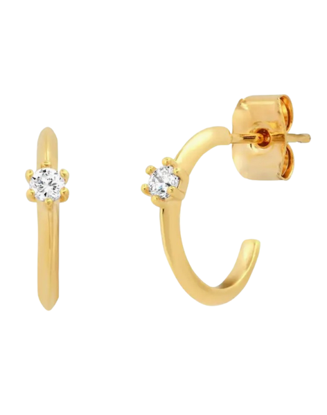 Gold Huggie With Single CZ Accent Earrings