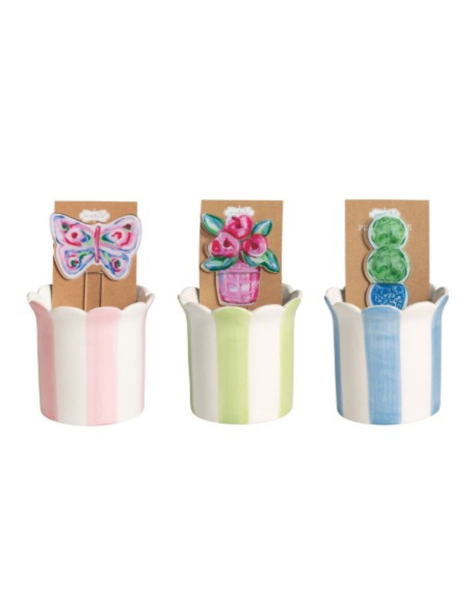 Striped Pot and Plant Stake Set