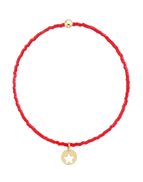 eNewton Small Star Gold Disc 2mm Hope Classic Bracelet- Red