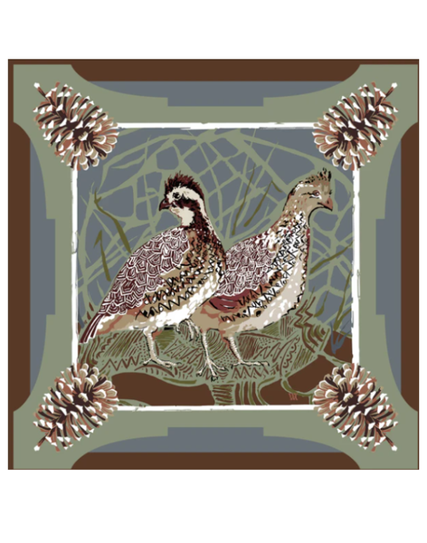 Slate Quail Pair Silk Pocket Square
