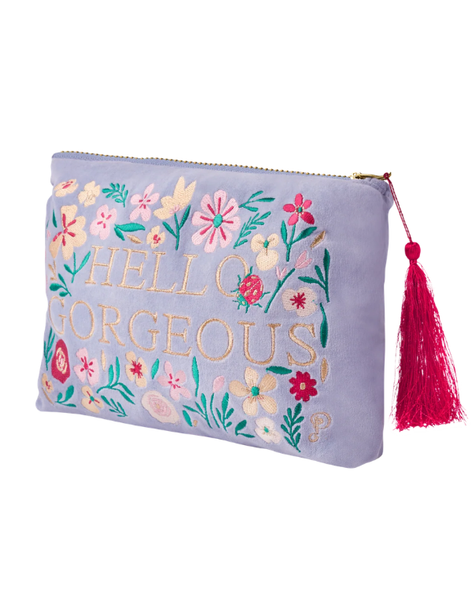 Hello Gorgeous Denim Zip Pouch