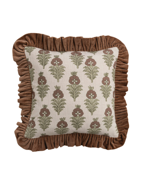 Cotton Flower Pillow- Brown