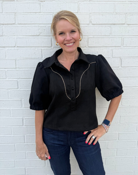 Piping Front Suede Blouse