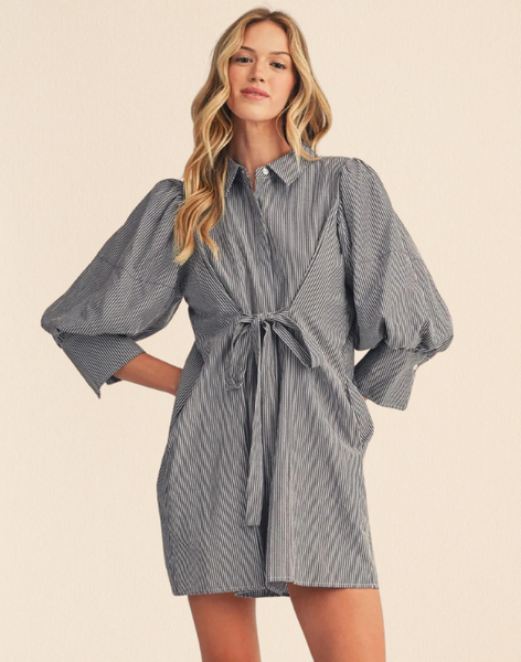 Pinstripe Tie Front Dress