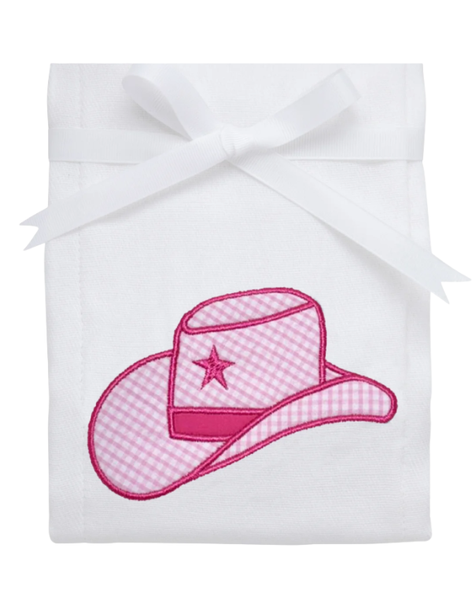 Cowgirl Hat Appliqued Burp Cloth