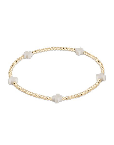 eNewton Egirl Signature Cross 2mm Gold Bracelet- Off White