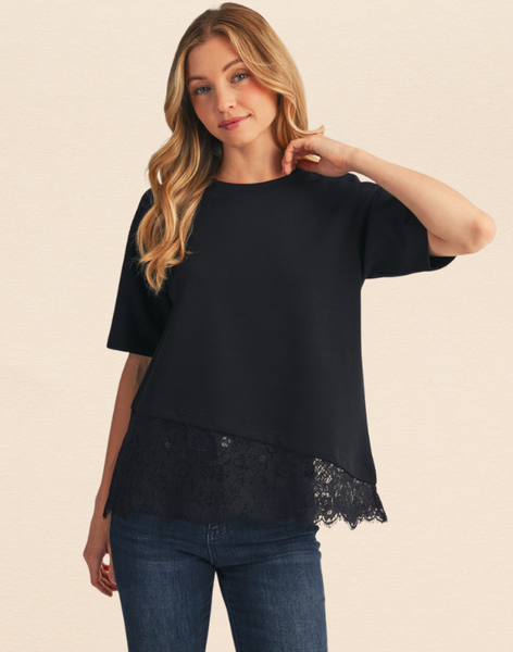 Lace Bottom Crop Blouse