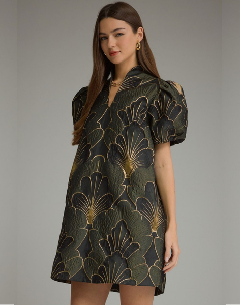 Baroque Olive Print Dress