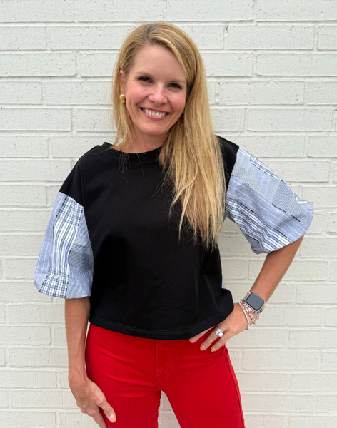 Mixed Media Plaid Blouse