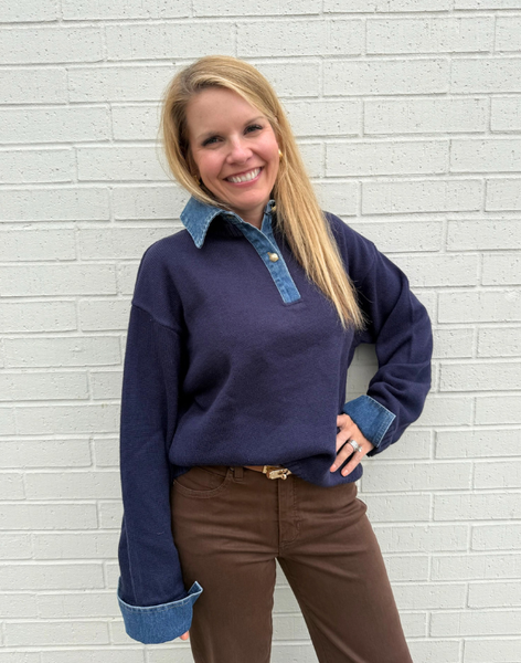Denim Collar Sweater