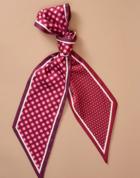Gingham Burgundy Twirl and Tie Scarf
