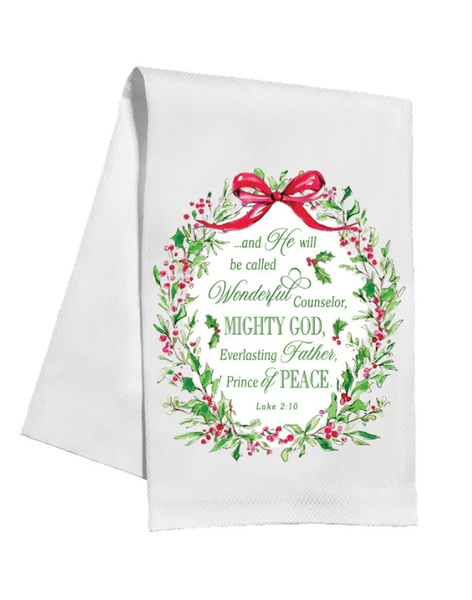 Holly and Berry Crest Scripture Kitchen Towel
