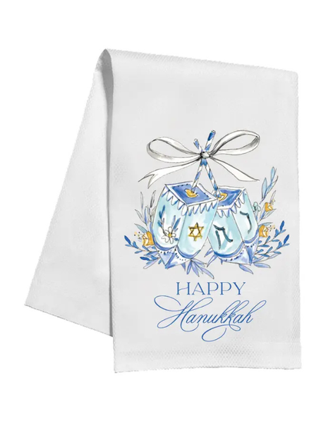 Happy Hanukkah Dreidels with Bow Kitchen Towel
