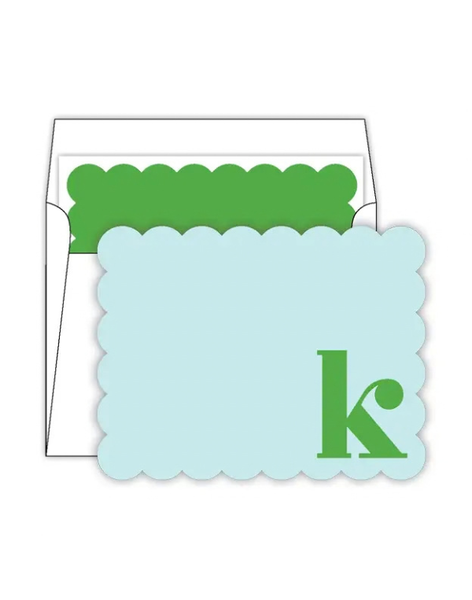 Scalloped Initial Note Cards- Blue and Green