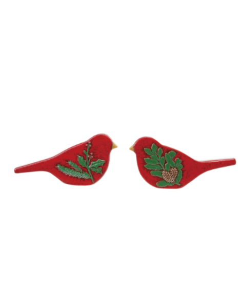 Embossed Ceramic Bird with Botanical