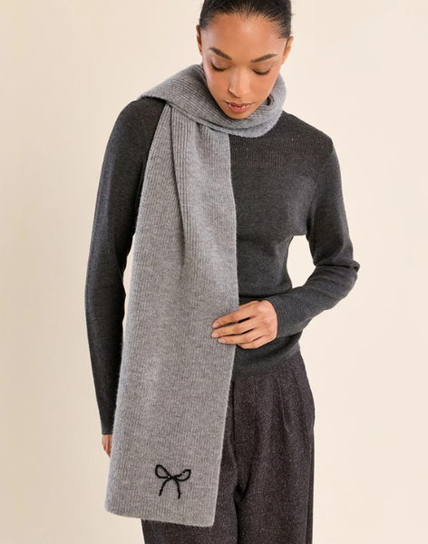 Grey Knit Bow Scarf