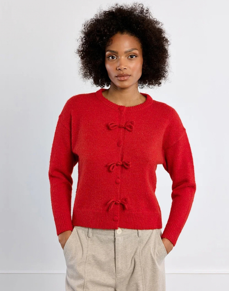 Ainsley Bow Cardigan- Red
