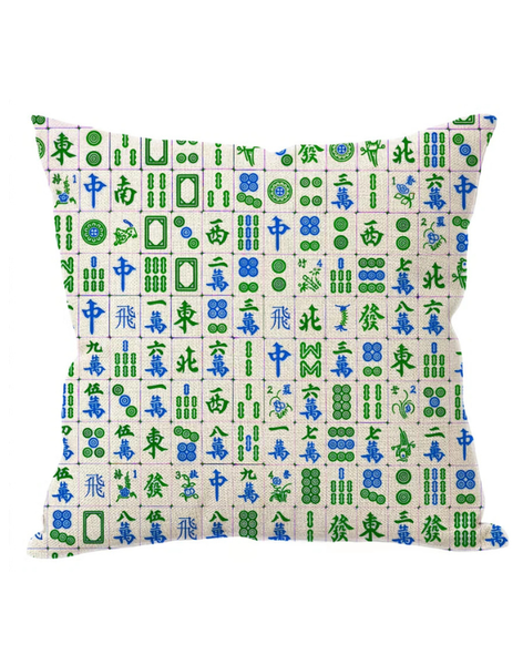 Mahjong Linen Pillow- Blue/Green