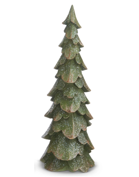 9" Green Wood Carved Tree