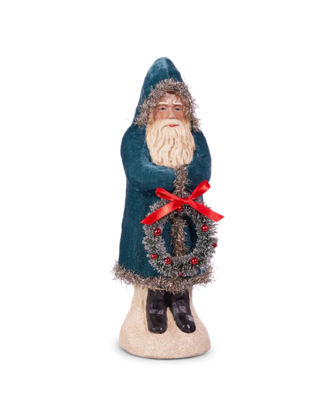 12" Blue Velvet Santa with Wreath
