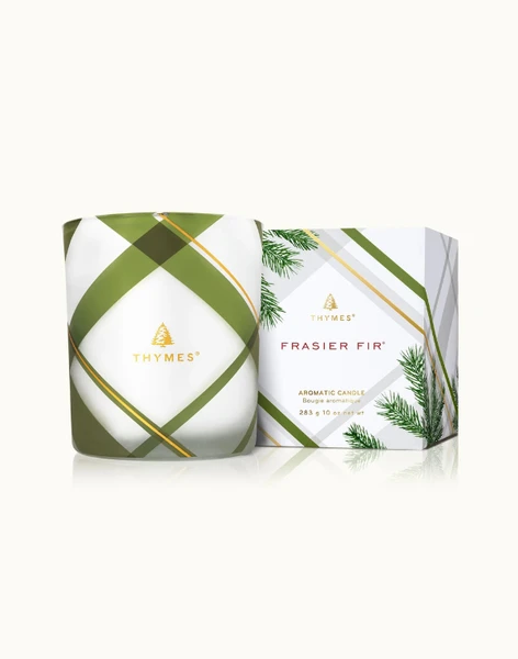 Thymes Frasier Fir Frosted Plaid Medium Candle