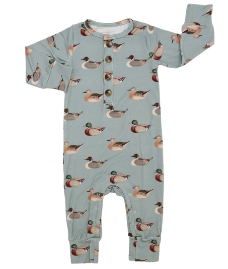 Vintage Ducks Long Sleeve Button Romper