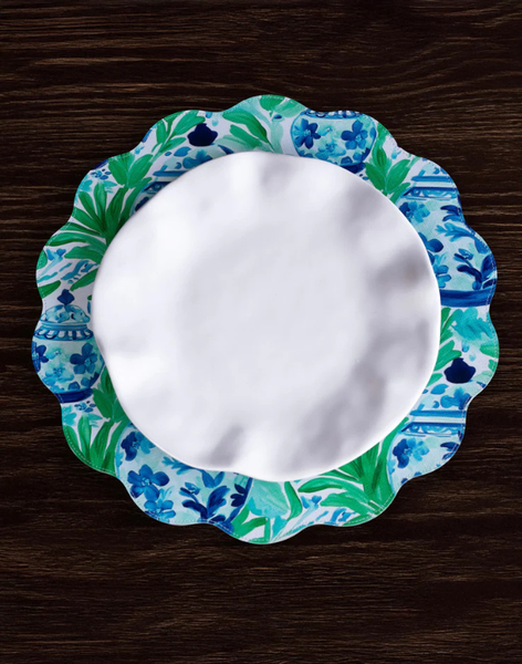 Ginger Jar & Butterflies Reversible Round Placemats Set of 4 Blue & Green