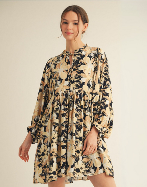 Black Mix Floral Dress - Extended Sizes
