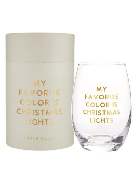 Stemless Wine Glass--Christmas Lights