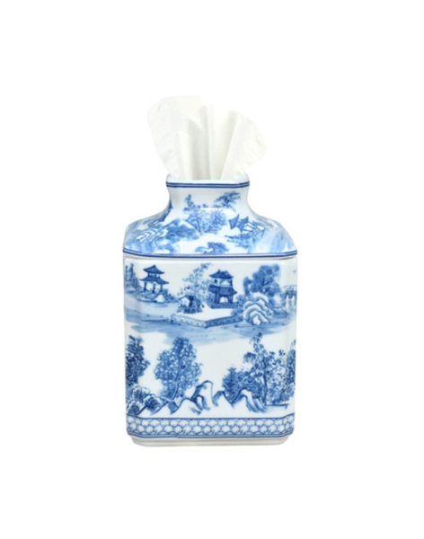 Blue and White Porcelain Chinoiserie Square Tissue Box (IN-STORE PICKUP ONLY)