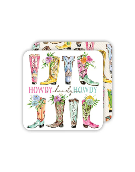 Howdy Fancy Boots With Flowers Square Coaster
