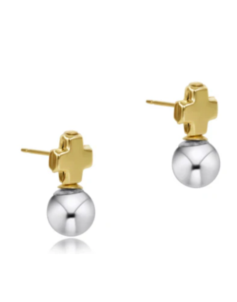 eNewton Signature Cross Small Mixed Metal Stud Earrings