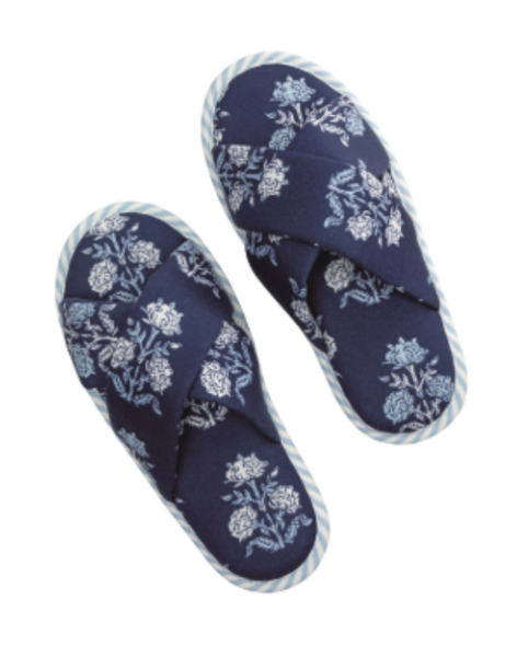 Navy Block Print Slippers