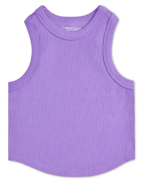 Vivid Violet Cropped Ribbed Racerback Tank Top