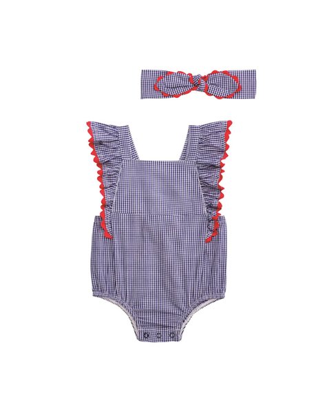 Gingham Ric-Rac Bubble & Headband Set