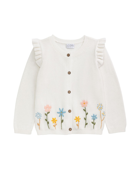Girls' Ivory Floral Cardigan