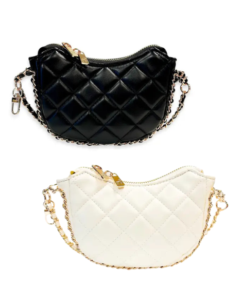 Girls Quilted Leather Crescent Purse