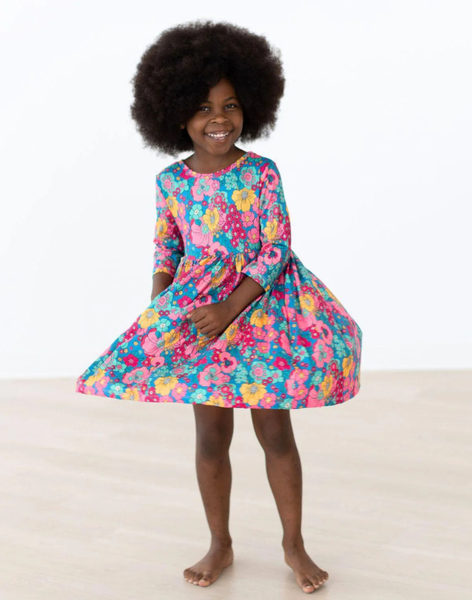 Feeling Floral 3/4 Sleeve Pocket Twirl Dress