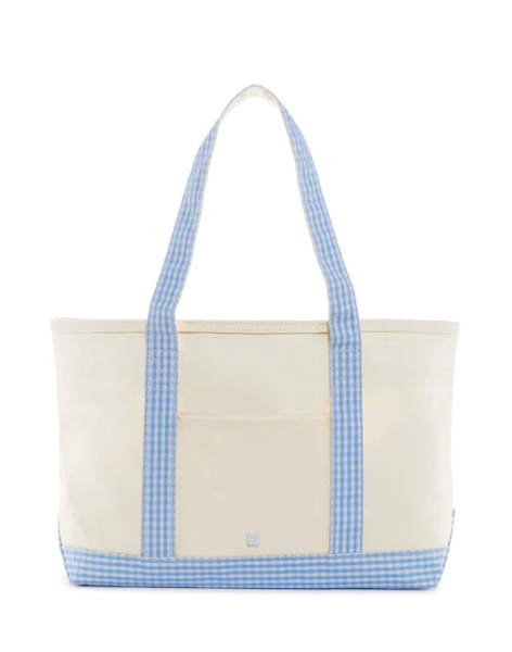 TRVL Medium Tote Wtih Gingham Sky Trim